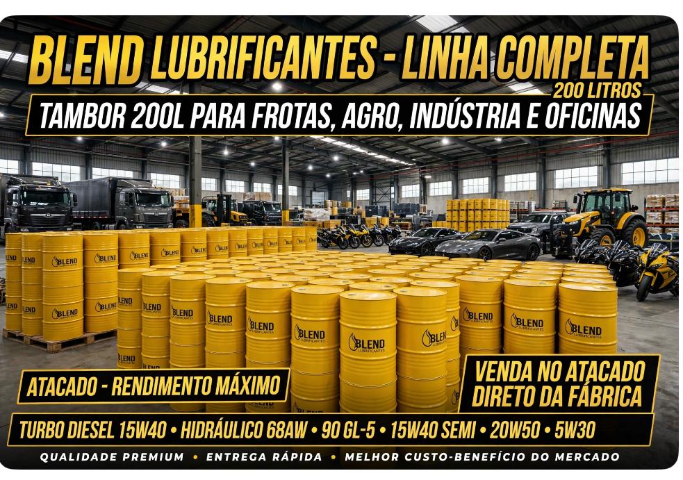 Blend Lubrificantes linha completa em tambores de 200 litros para frotas, agro, indústria e oficinas